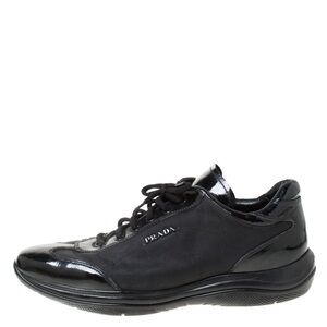 PRADA Black Leather Nylon Sneakers Quiet Luxury Designer Size 8 Made in Italy